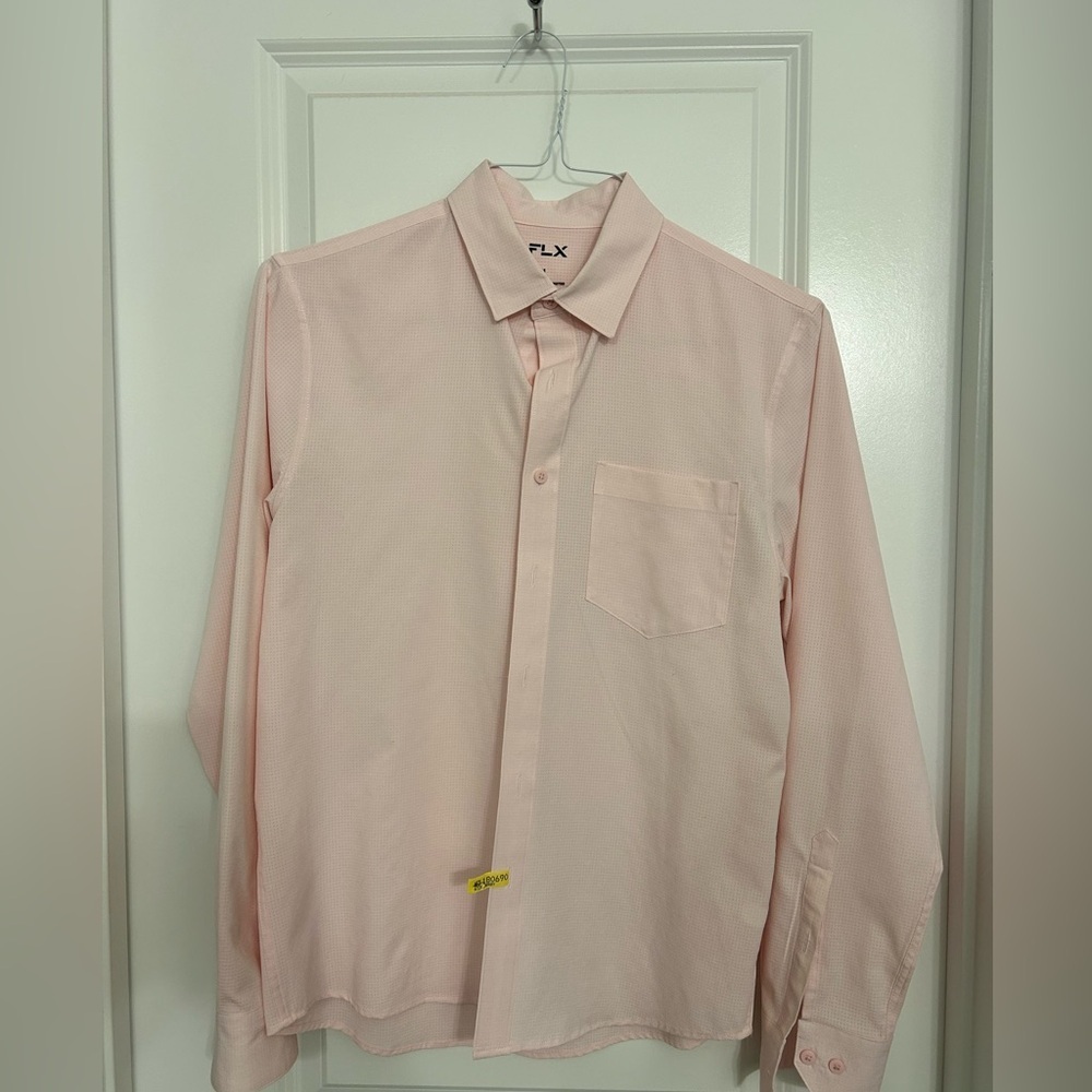 FLX Men’s Slim Fit Dress Shirt Light Pink Long Sleeve Size Small
